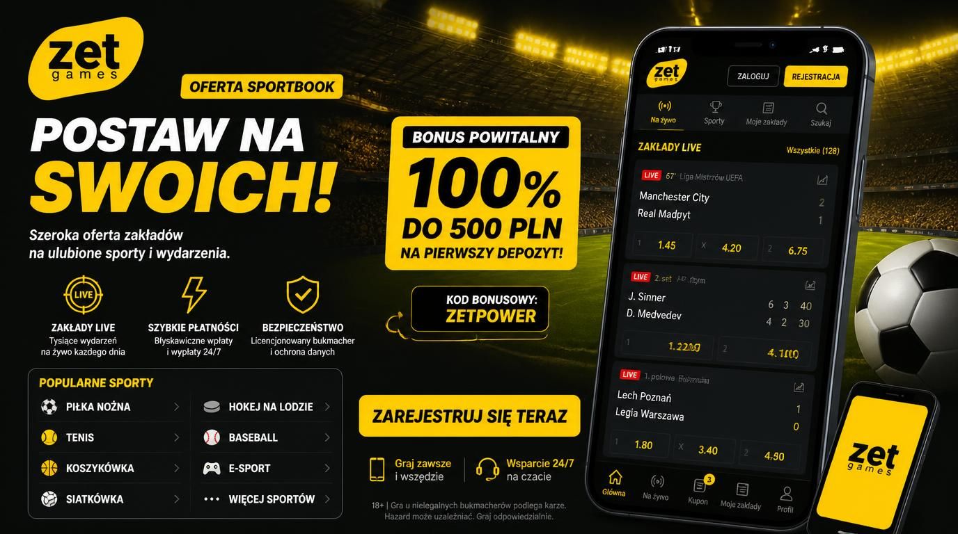 Sporty, zakłady live i bonus powitalny w Zetcasino sportsbook.