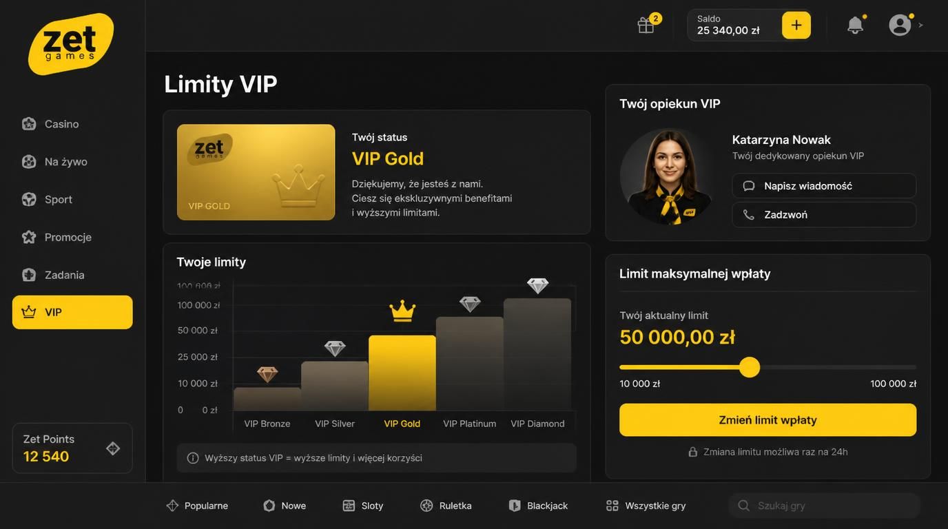 VIP karta, limity wpłat, opiekun konta
